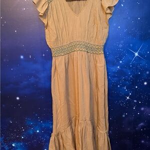 Chelsea & Violet Cream Midi Dress with Ruffle Sleeves